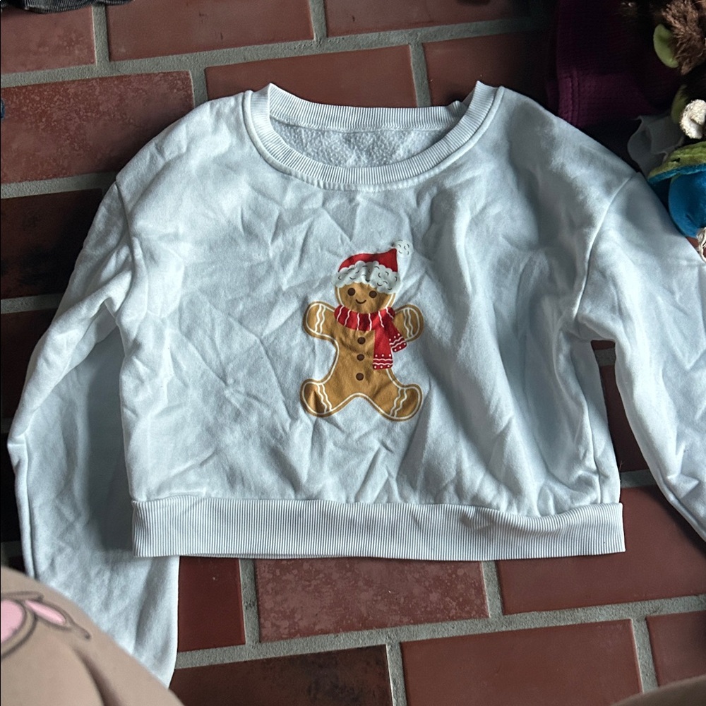 SHEIN White Crop Top with Gingerbread Design